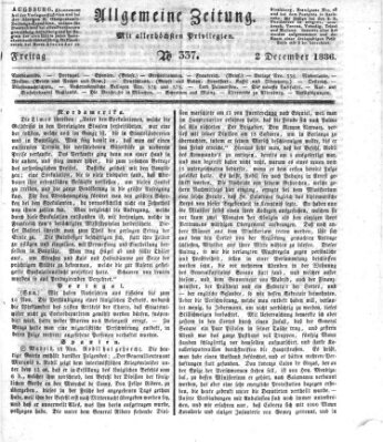 Allgemeine Zeitung Freitag 2. Dezember 1836