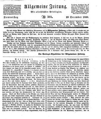 Allgemeine Zeitung Donnerstag 29. Dezember 1836