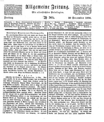 Allgemeine Zeitung Freitag 30. Dezember 1836