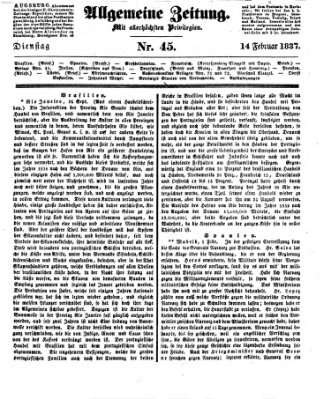 Allgemeine Zeitung Dienstag 14. Februar 1837