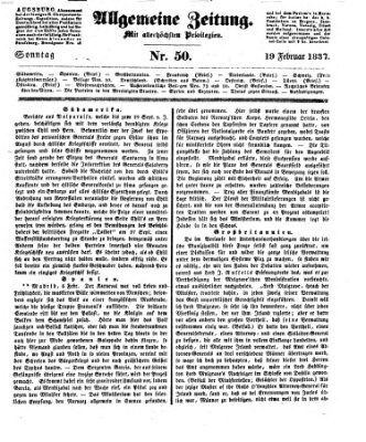 Allgemeine Zeitung Sonntag 19. Februar 1837