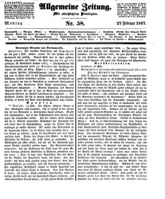 Allgemeine Zeitung Montag 27. Februar 1837