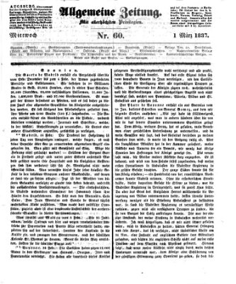 Allgemeine Zeitung Mittwoch 1. März 1837