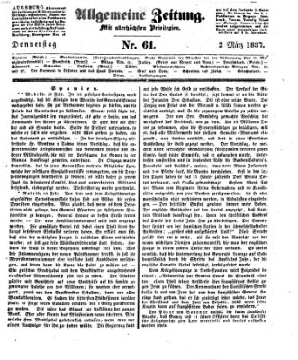 Allgemeine Zeitung Donnerstag 2. März 1837