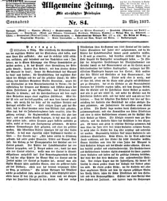 Allgemeine Zeitung Samstag 25. März 1837