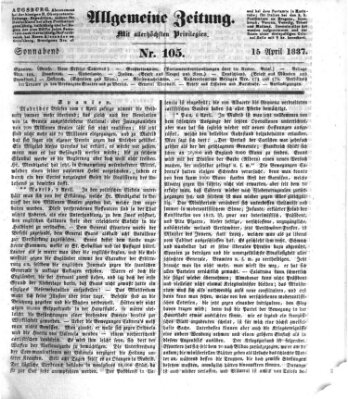 Allgemeine Zeitung Samstag 15. April 1837