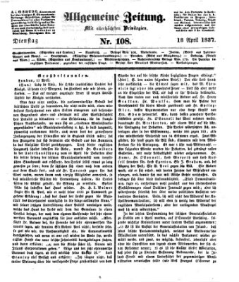 Allgemeine Zeitung Dienstag 18. April 1837