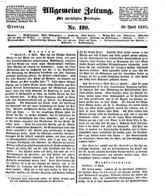 Allgemeine Zeitung Sonntag 30. April 1837