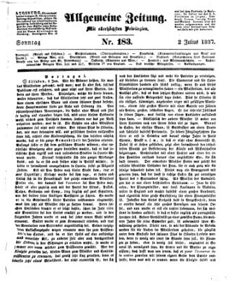 Allgemeine Zeitung Sonntag 2. Juli 1837