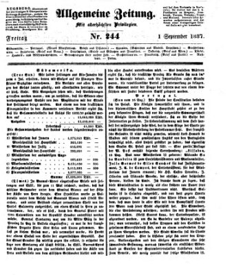 Allgemeine Zeitung Freitag 1. September 1837