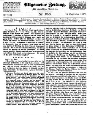 Allgemeine Zeitung Freitag 15. September 1837