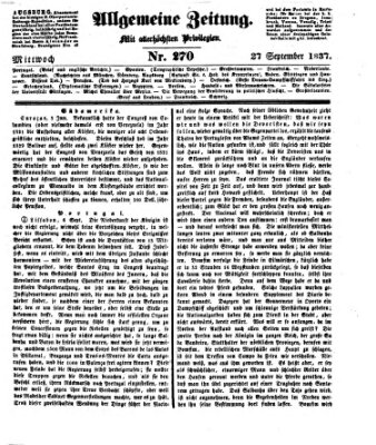 Allgemeine Zeitung Mittwoch 27. September 1837