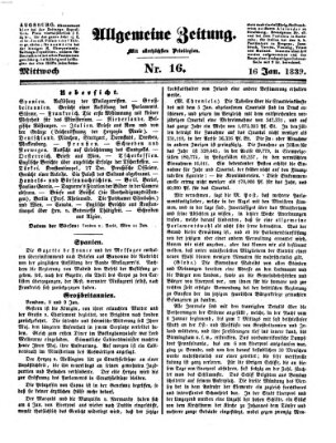 Allgemeine Zeitung Mittwoch 16. Januar 1839