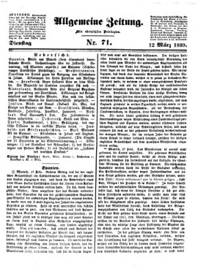 Allgemeine Zeitung Dienstag 12. März 1839