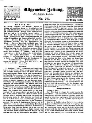 Allgemeine Zeitung Samstag 16. März 1839