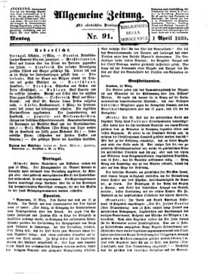 Allgemeine Zeitung Montag 1. April 1839