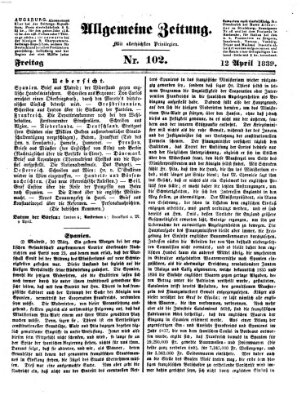 Allgemeine Zeitung Freitag 12. April 1839