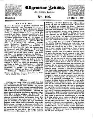 Allgemeine Zeitung Dienstag 16. April 1839