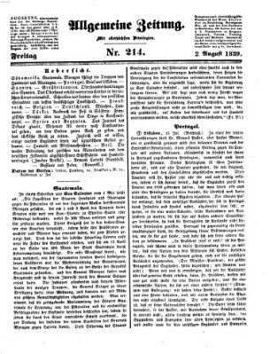 Allgemeine Zeitung Freitag 2. August 1839