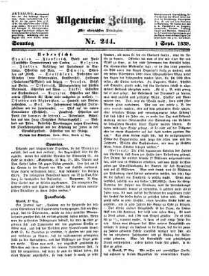 Allgemeine Zeitung Sonntag 1. September 1839