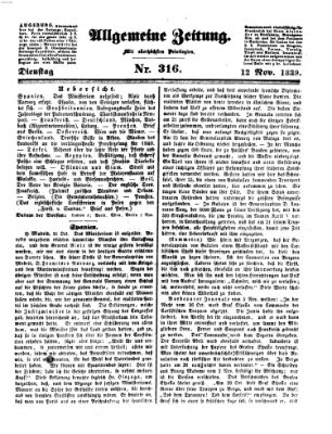 Allgemeine Zeitung Dienstag 12. November 1839