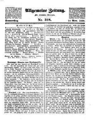 Allgemeine Zeitung Donnerstag 14. November 1839