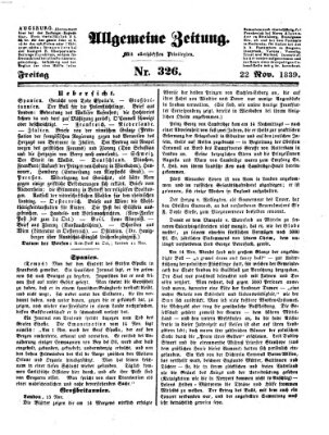 Allgemeine Zeitung Freitag 22. November 1839