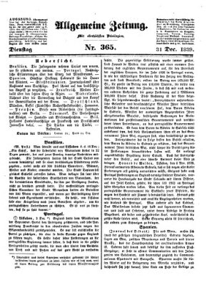 Allgemeine Zeitung Dienstag 31. Dezember 1839