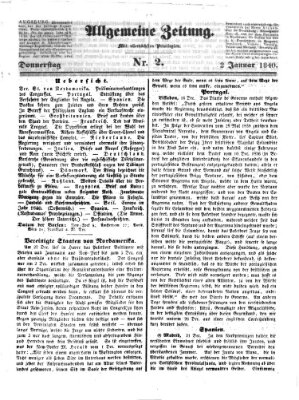 Allgemeine Zeitung Donnerstag 2. Januar 1840