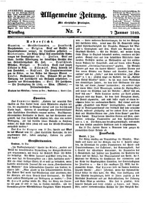 Allgemeine Zeitung Dienstag 7. Januar 1840