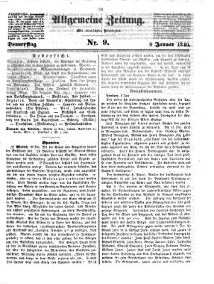 Allgemeine Zeitung Donnerstag 9. Januar 1840