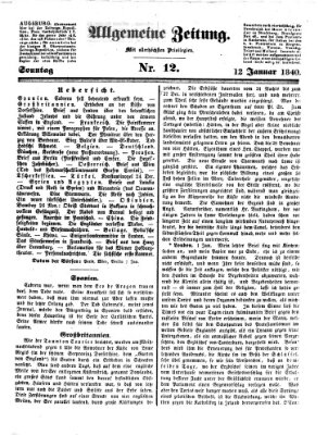 Allgemeine Zeitung Sonntag 12. Januar 1840