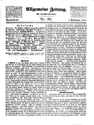 Allgemeine Zeitung Samstag 1. Februar 1840