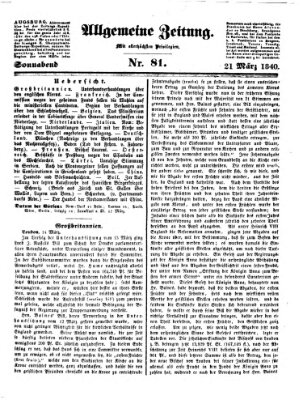 Allgemeine Zeitung Samstag 21. März 1840