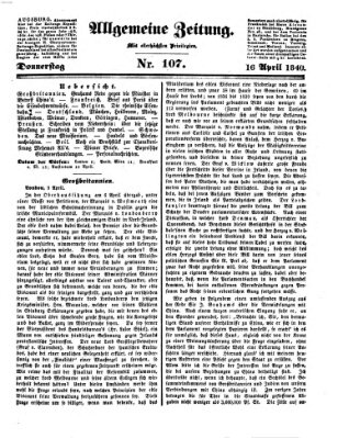 Allgemeine Zeitung Donnerstag 16. April 1840