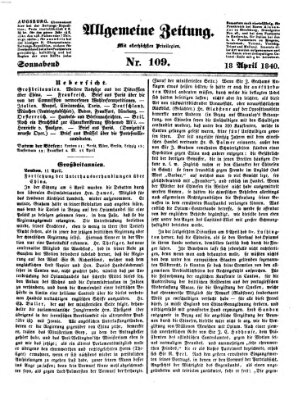 Allgemeine Zeitung Samstag 18. April 1840