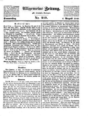 Allgemeine Zeitung Donnerstag 6. August 1840