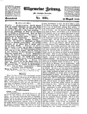 Allgemeine Zeitung Samstag 22. August 1840