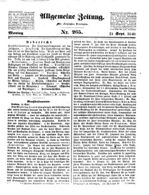 Allgemeine Zeitung Montag 21. September 1840