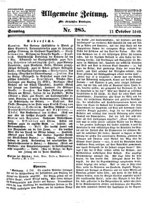 Allgemeine Zeitung Sonntag 11. Oktober 1840