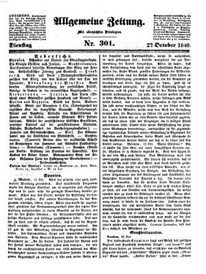 Allgemeine Zeitung Dienstag 27. Oktober 1840