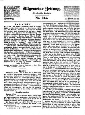 Allgemeine Zeitung Dienstag 10. November 1840