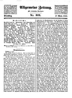 Allgemeine Zeitung Dienstag 17. November 1840