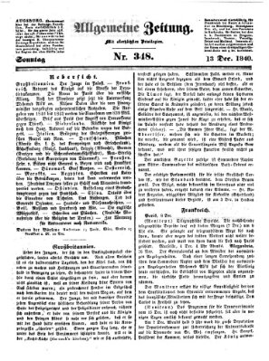 Allgemeine Zeitung Sonntag 13. Dezember 1840