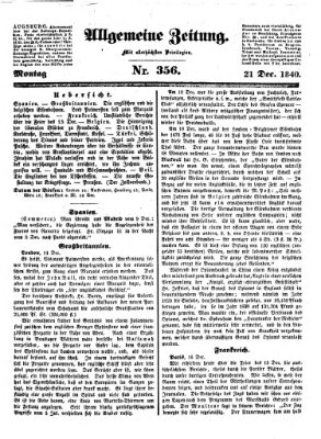 Allgemeine Zeitung Montag 21. Dezember 1840