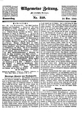 Allgemeine Zeitung Donnerstag 24. Dezember 1840