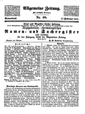 Allgemeine Zeitung Samstag 27. Februar 1841