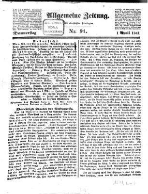 Allgemeine Zeitung Donnerstag 1. April 1841