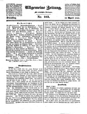 Allgemeine Zeitung Dienstag 13. April 1841