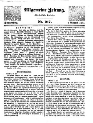 Allgemeine Zeitung Donnerstag 5. August 1841